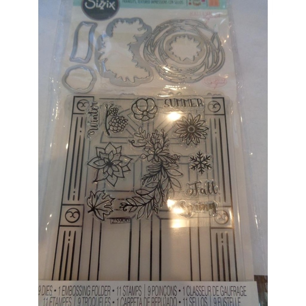 Sizzix Framelits Textured Impressions with Stamps Die Cut Set DOOR WREATH